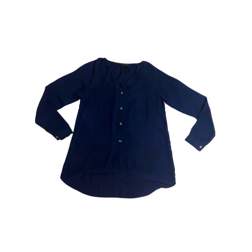 Long Sleeved Vidarton Button Down Blouse With High Low Hem Small Like New Dark N